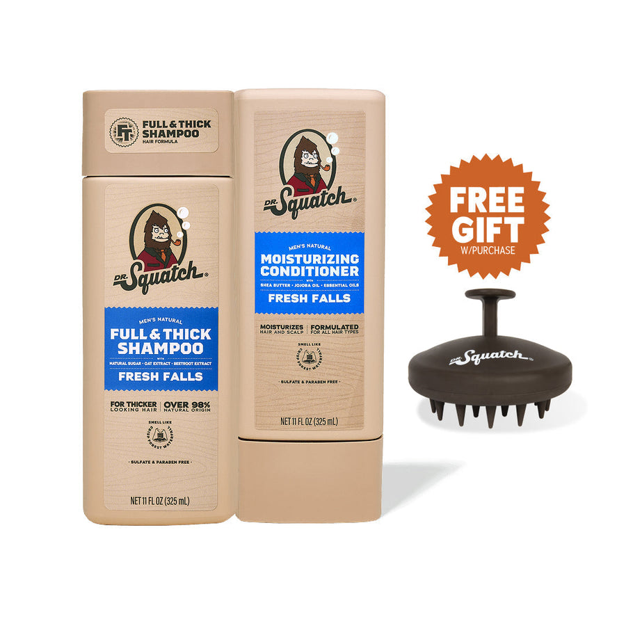 Hair Care Kit + Free Scalp Scrubber | Full & Thick Shampoo | Moisturizing Conditioner | Natural Products for Men E0